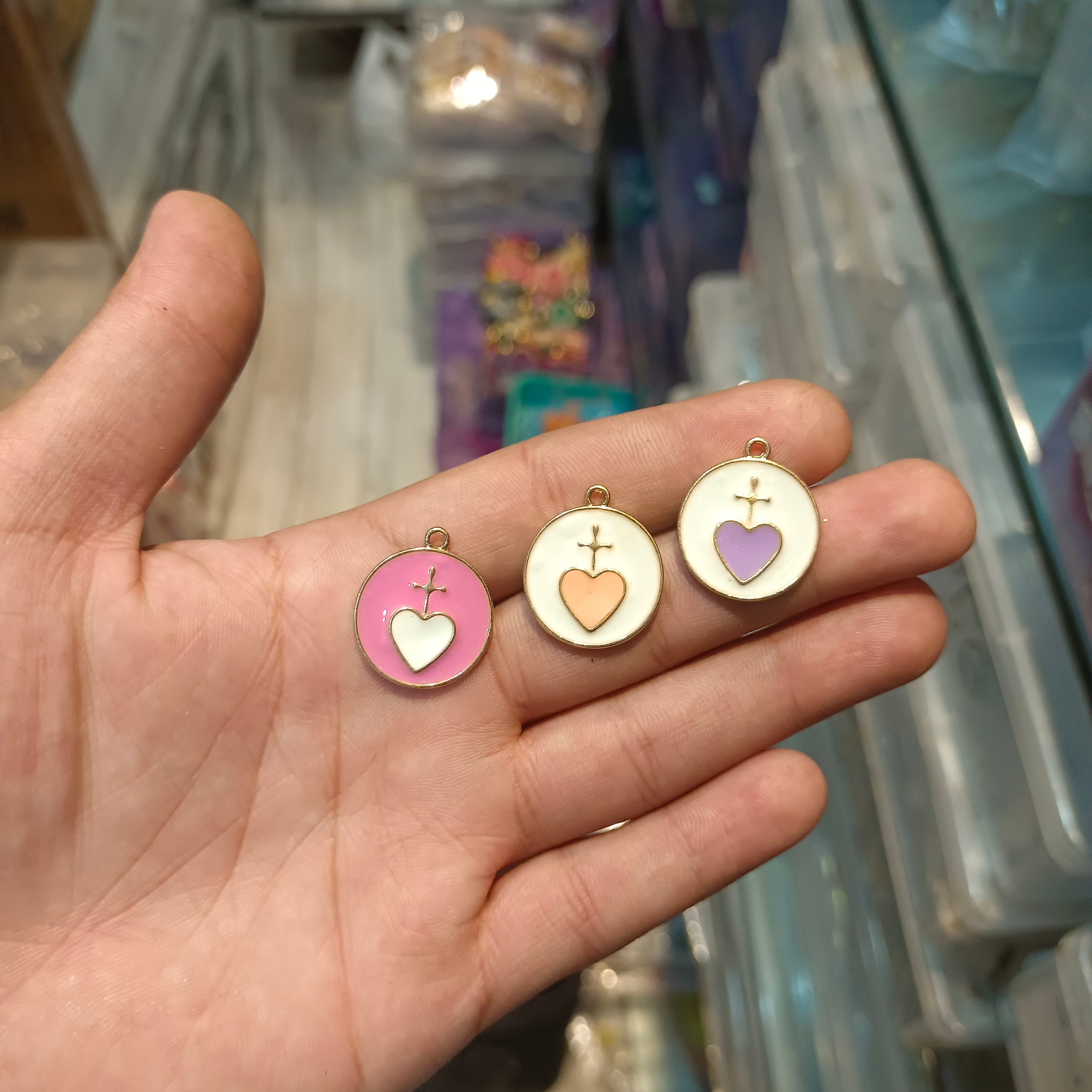 Cross heart enamel charms|| 6 pcs packing ||