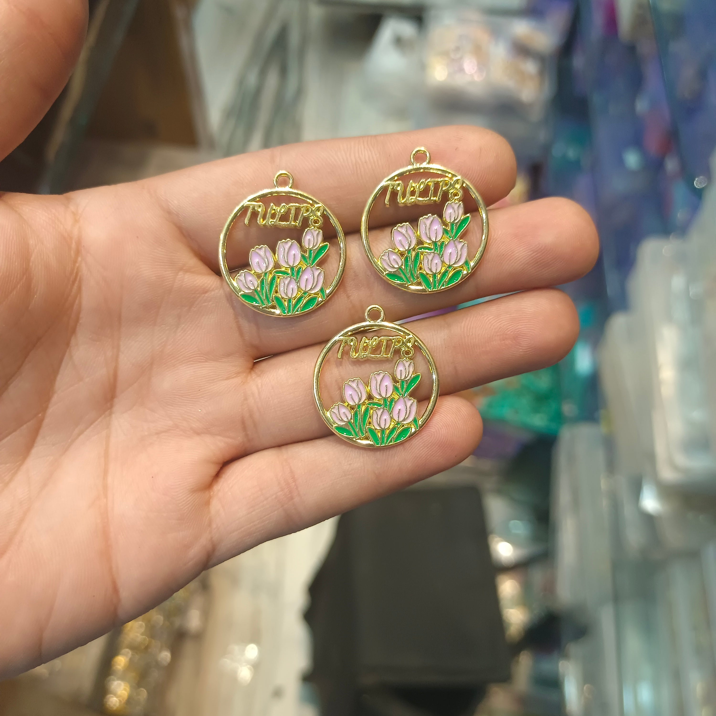 Tulip enamel charm || 6 pcs packing||