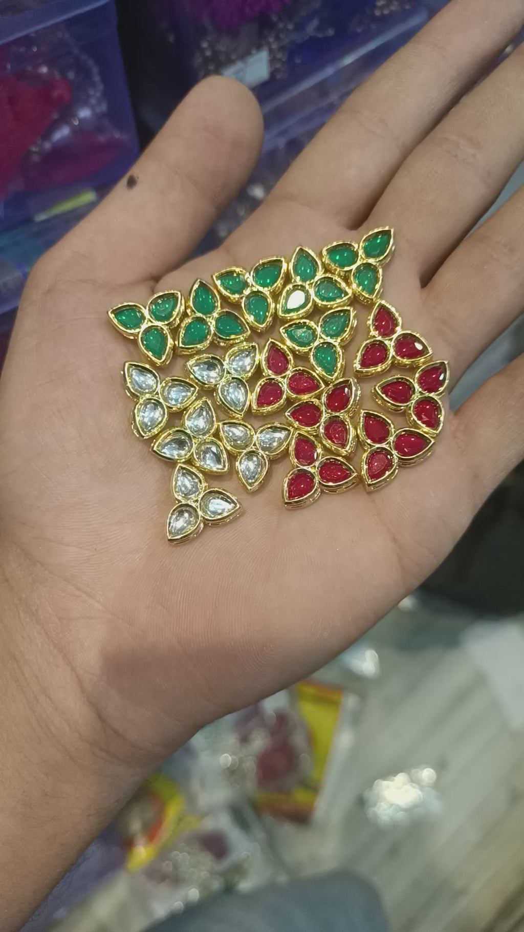 Triangle Kundan || 12 pcs packing || 3 colours available ||