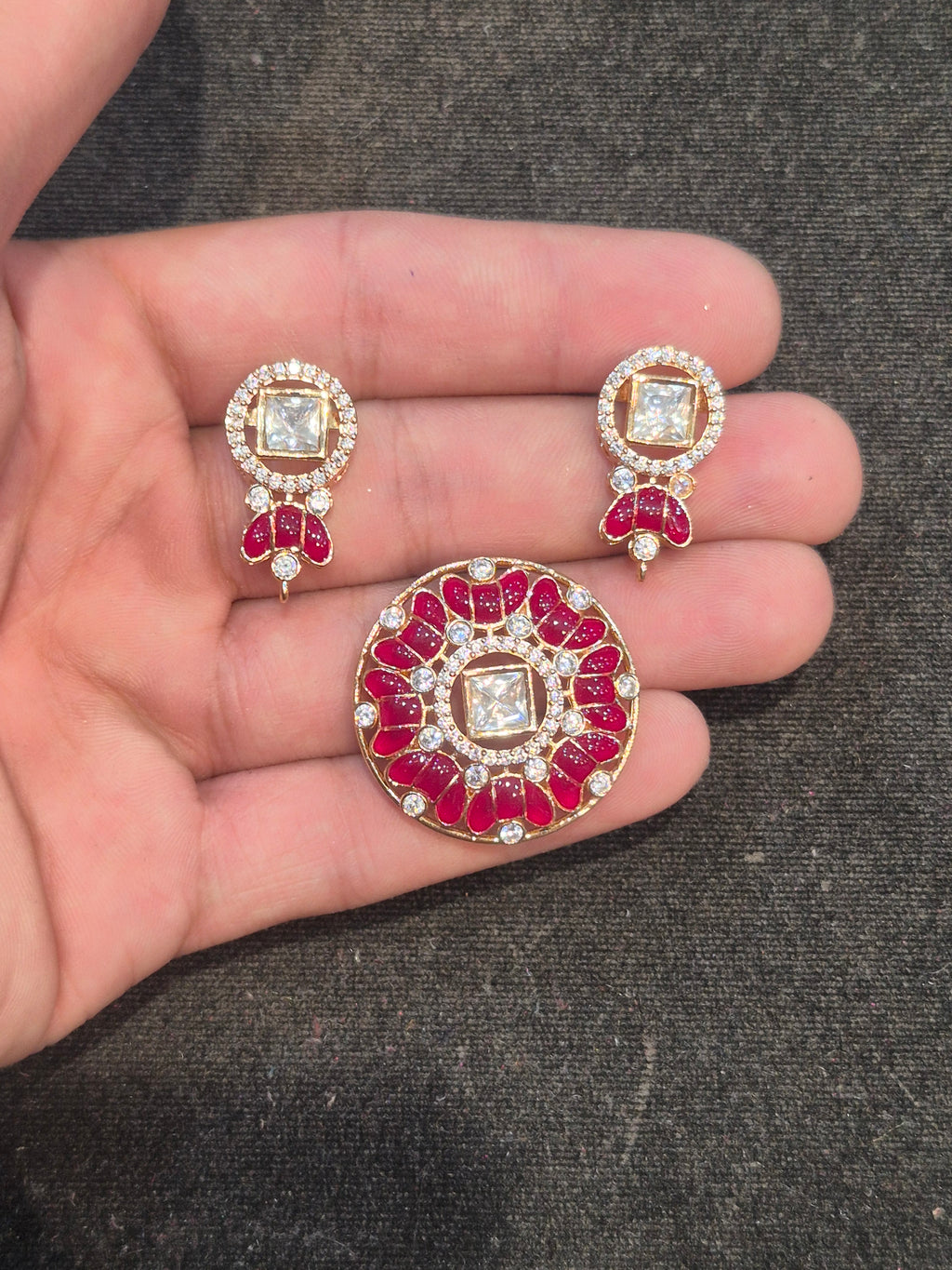 Moissanite pendant earrings set || 1 set packing ||