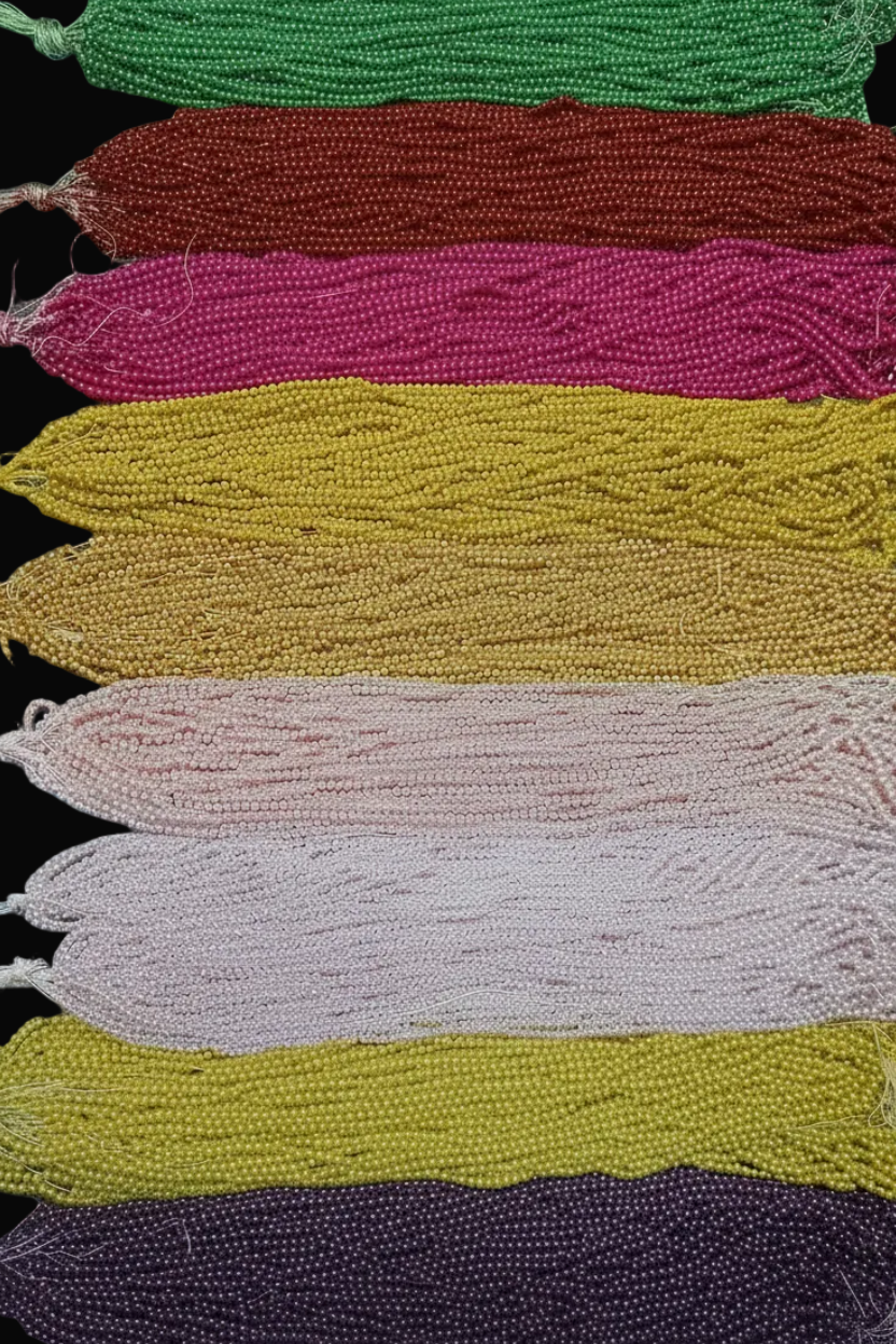 Double coated pearls || 1 bunch packing || 12 lines in a bunch || 1200 beads in a bunch || 15 colours || 3mm size ||