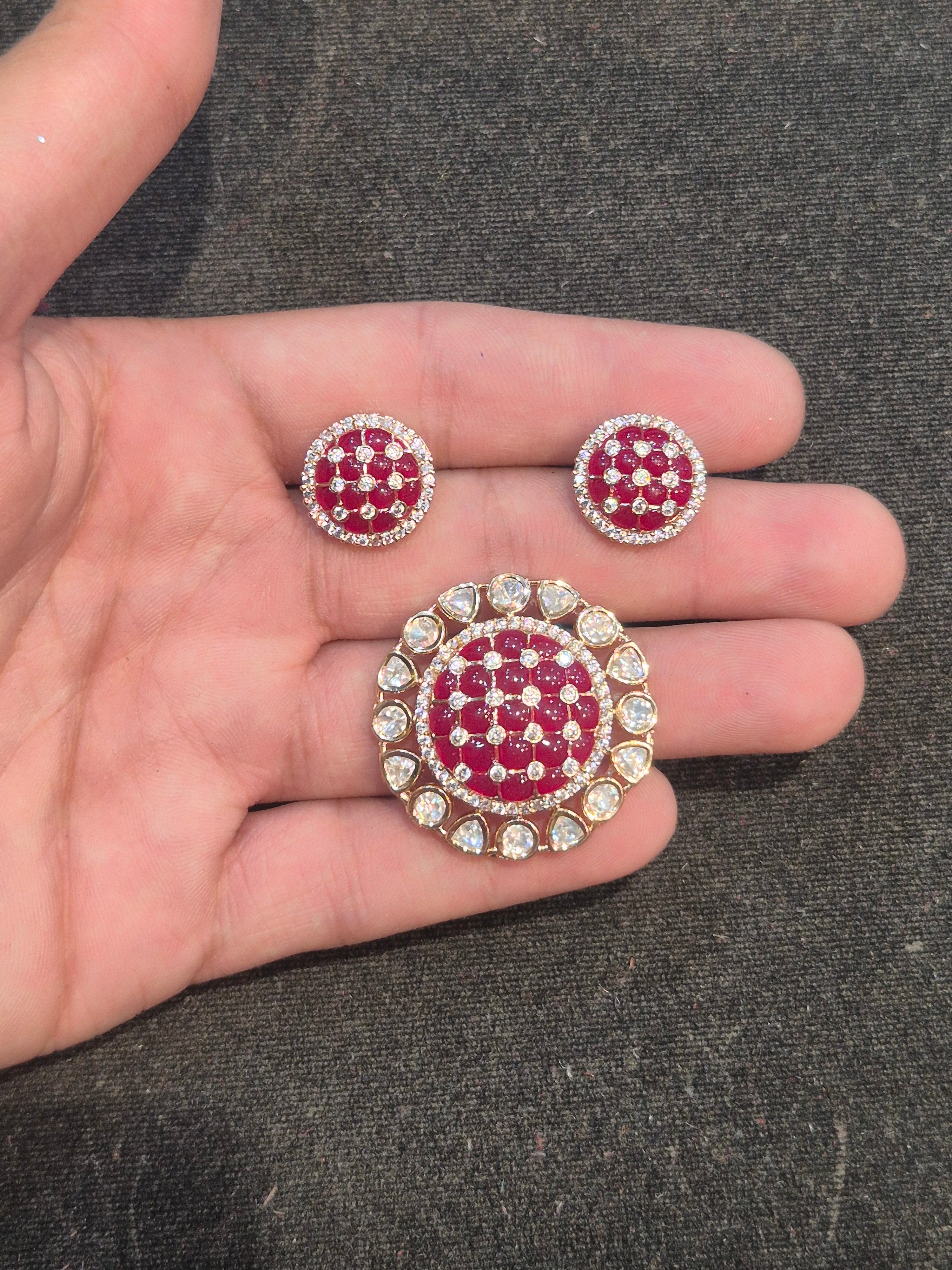 Moissanite pendant earring set || 1 set packing ||