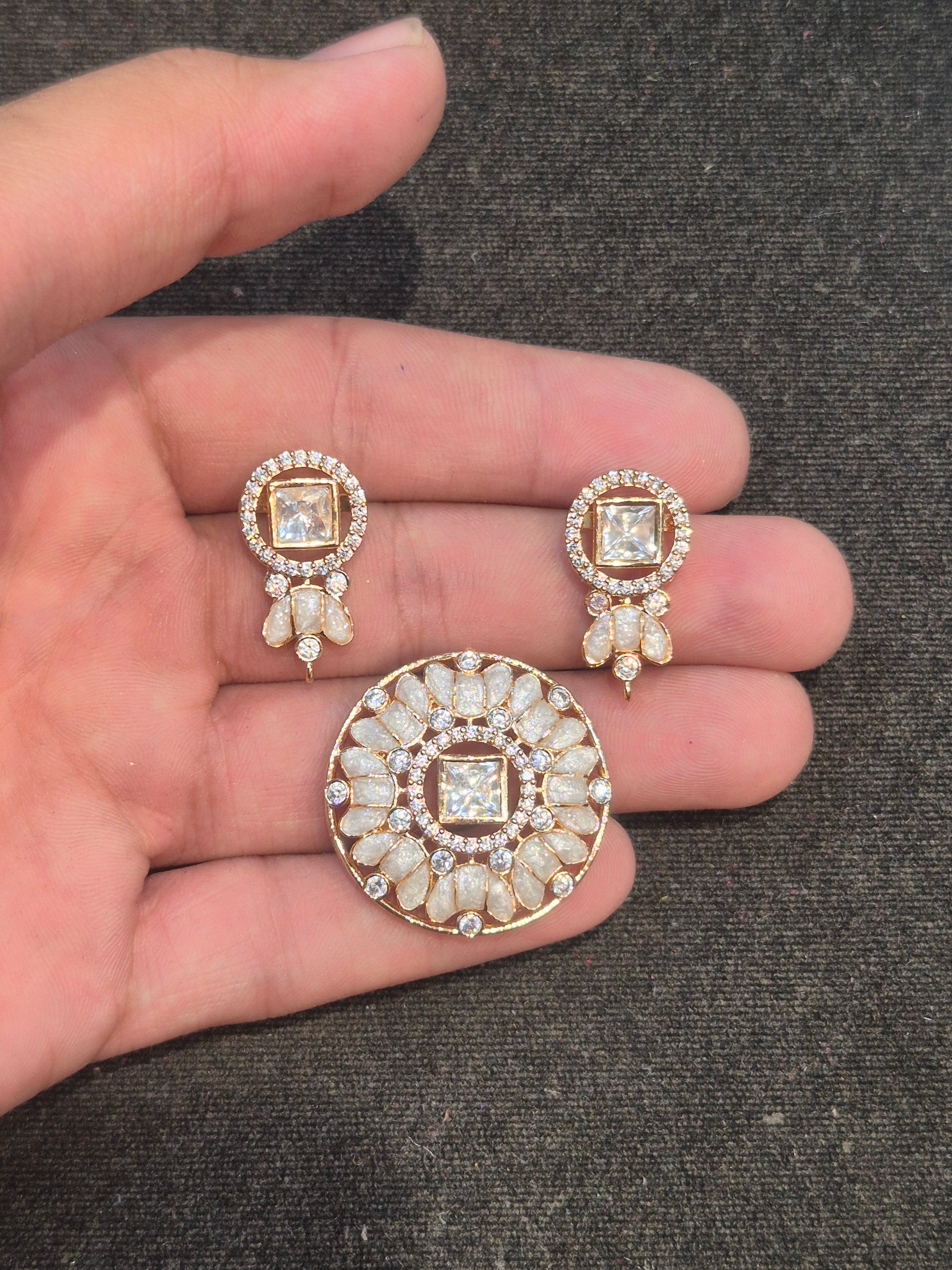 Moissanite pendant earring set || 1 set packing ||