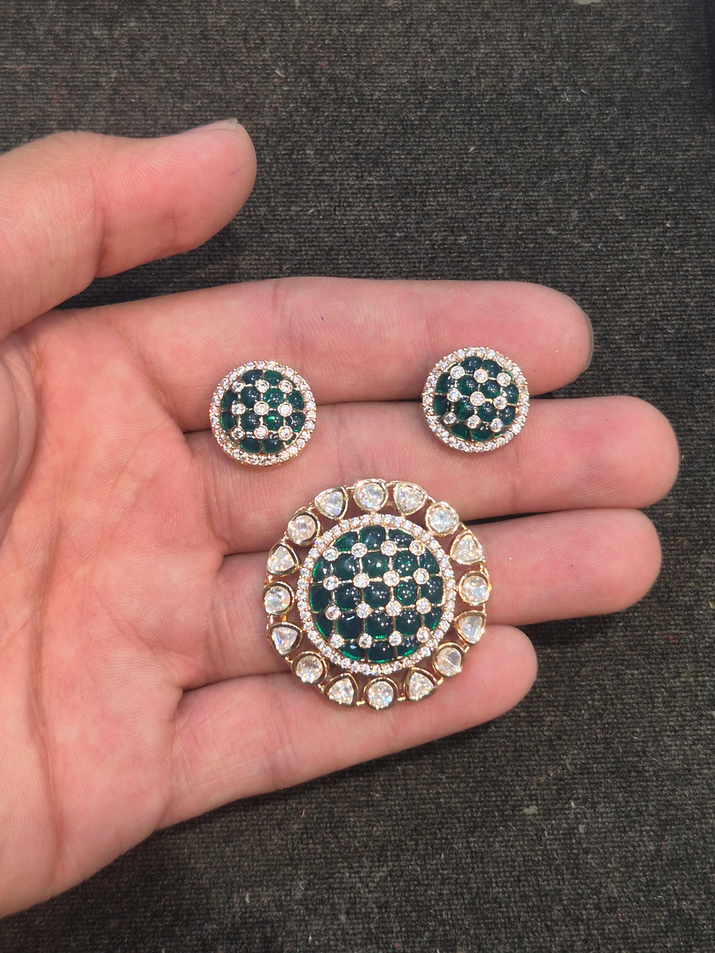 Moissanite pendant earring set || 1 set packing ||