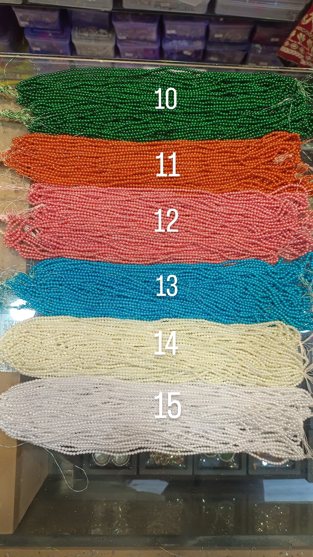 Double coated pearls || 1 bunch packing || 12 lines in a bunch || 1200 beads in a bunch || 15 colours || 3mm size ||