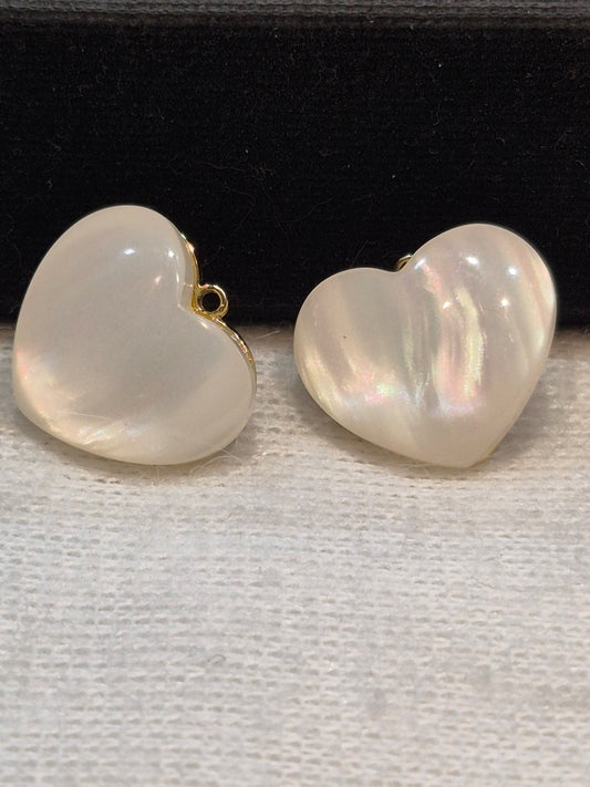 Opal heart charms || 6 piece pack ||