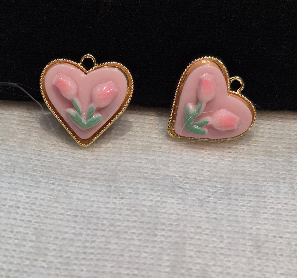 Tulip heart charm || 6 piece pack ||