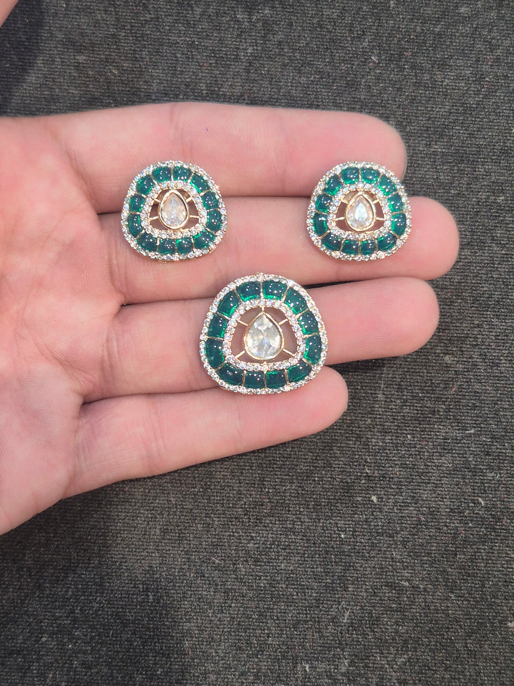 Moissanite pendant earring set || 1 set packing ||