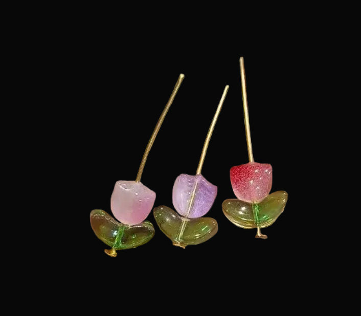Glass tulips beads || 10 - 50 pair pack ||